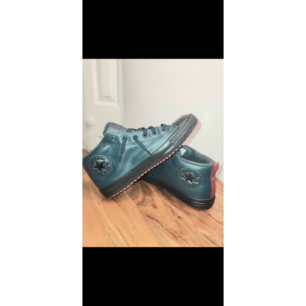 Converse Chuck Taylor All *Mid Top snkrs green leather, red heel, US Junior Sz 6
